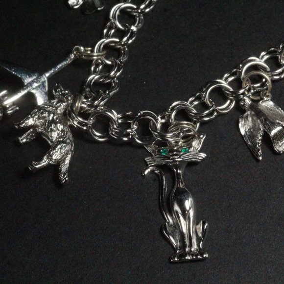 Sterling Silver Heavy 34GPink Synthetic Spinel Topaz Multi Charms Bracelet - Picture 4 of 13